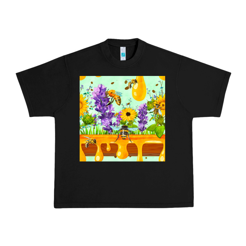 Honeydrip Bee Lavender Daisy Sunflower Seamless Pa Urban Heavy Tee by FaDigitalArtStudio | Teevron