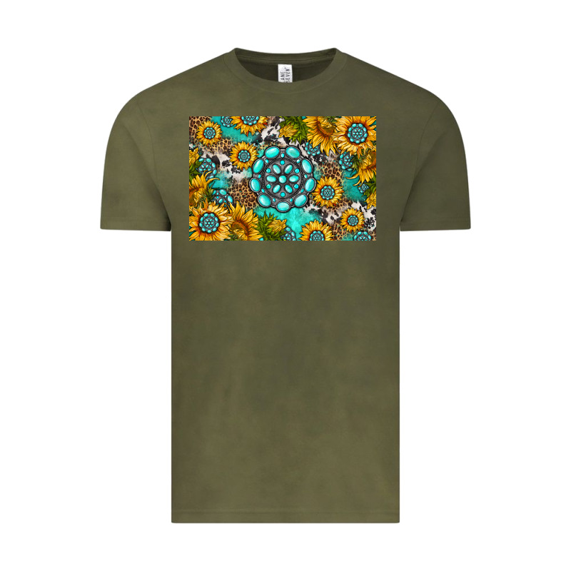 Western Turquoise And Sunflowers Skinny Metal Can Holder Vintage Tee by HRA Design Shop | Teevron