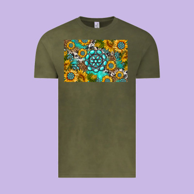 Western Turquoise And Sunflowers Skinny Metal Can Holder Vintage Tee Designed By Hra Design Shop