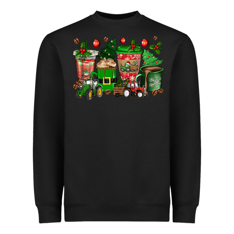 Christmas Tractor Coffee Cups Heavyweight Sweatshirt by texasbilliewilder | Teevron