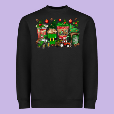 Christmas Tractor Coffee Cups Heavyweight Sweatshirt Designed By Texasbilliewilder