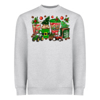 Heather Grey christmas tractor coffee cups Heavyweight Sweatshirt - texasbilliewilder