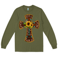 Army Green leopard gemstone sunflower cross Long Sleeve Tee - JahusDesignShop