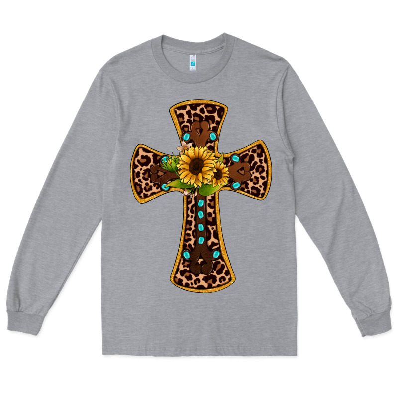 Leopard Gemstone Sunflower Cross Long Sleeve Tee by JahusDesignShop | Teevron