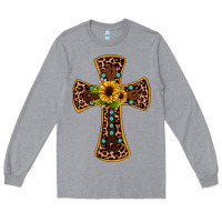 Heather Grey leopard gemstone sunflower cross Long Sleeve Tee - JahusDesignShop