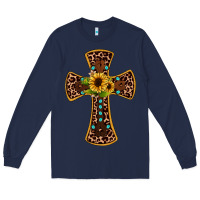 Navy leopard gemstone sunflower cross Long Sleeve Tee - JahusDesignShop