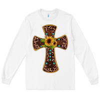 White leopard gemstone sunflower cross Long Sleeve Tee - JahusDesignShop