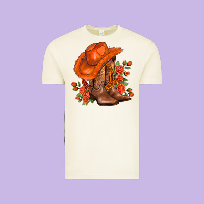 Orange  Cowgirl  And Roses Vintage Tee Designed By Adodesignshop