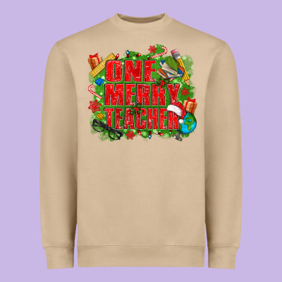 One Merry Teacher Heavyweight Sweatshirt Designed By Texasbilliewilder