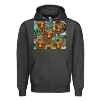 Charcoal Heather long haired shaggy cow western Zipper Hoodie - Jasminsmagicworld