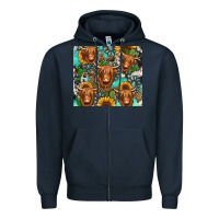 Navy long haired shaggy cow western Zipper Hoodie - Jasminsmagicworld