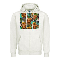 Oatmeal Heather long haired shaggy cow western Zipper Hoodie - Jasminsmagicworld