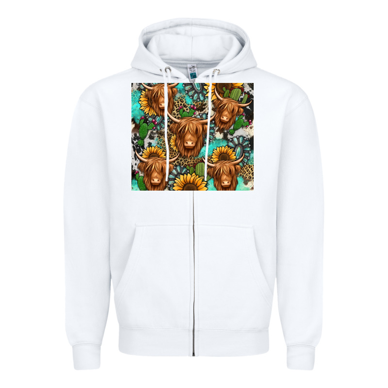 Long Haired Shaggy Cow Western Zipper Hoodie by Jasminsmagicworld | Teevron