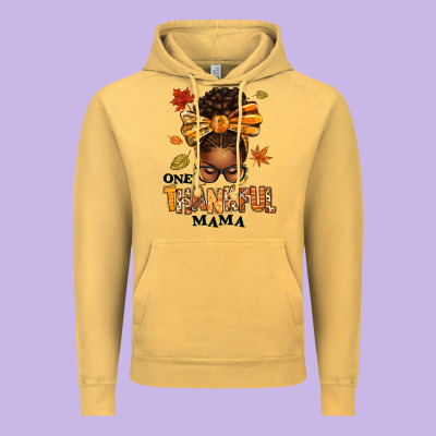 One Thankful Mama Afro Messy Bun Vintage Hoodie Designed By Texasbilliewilder