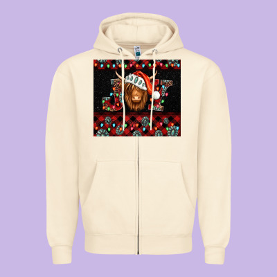 Joy Shaggy Cow Christmas Zipper Hoodie Designed By Jasminsmagicworld