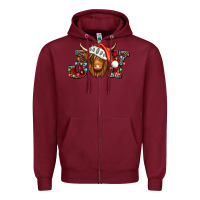 Burgundy joy christmas shaggy cow Zipper Hoodie - Jasminsmagicworld