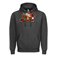 Charcoal Heather joy christmas shaggy cow Zipper Hoodie - Jasminsmagicworld