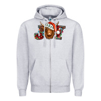 Heather Grey joy christmas shaggy cow Zipper Hoodie - Jasminsmagicworld