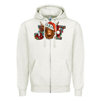 Oatmeal Heather joy christmas shaggy cow Zipper Hoodie - Jasminsmagicworld