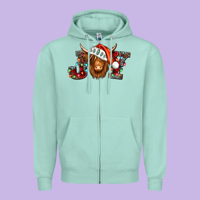 Joy Christmas Shaggy Cow Zipper Hoodie Designed By Jasminsmagicworld