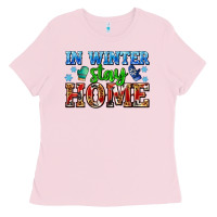 Bubblegum Pink in winter stay home with gloves Ladies Tee - AdoDesignShop