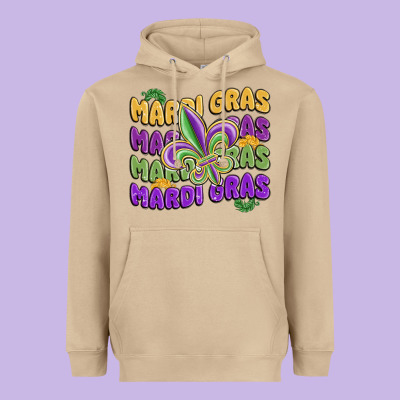 Mardi Gras With Fleur De Lis Heavyweight Hoodie Designed By Maliassmallbusiness