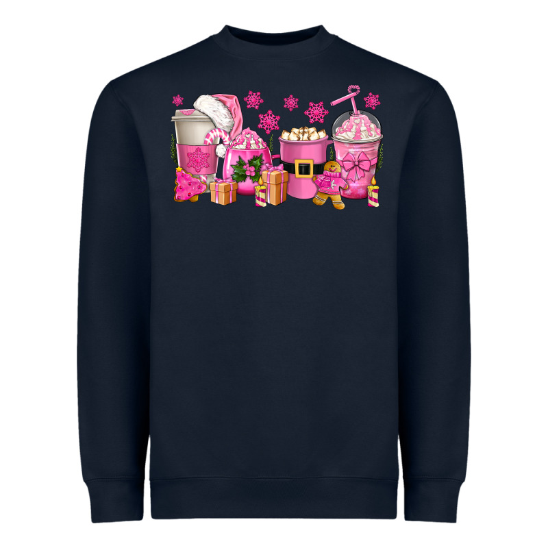 Pink Christmas Coffee Cups Heavyweight Sweatshirt by texasbilliewilder | Teevron