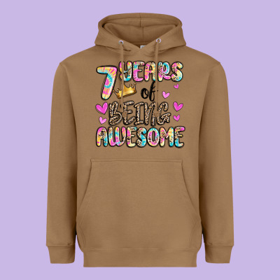 7 Years Of Being Awesome Heavyweight Hoodie Designed By Maliassmallbusiness