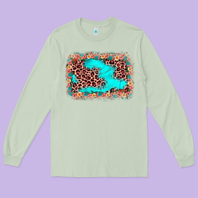 Easter Leopard Turquoise Background Long Sleeve Tee Designed By Jahusdesignshop