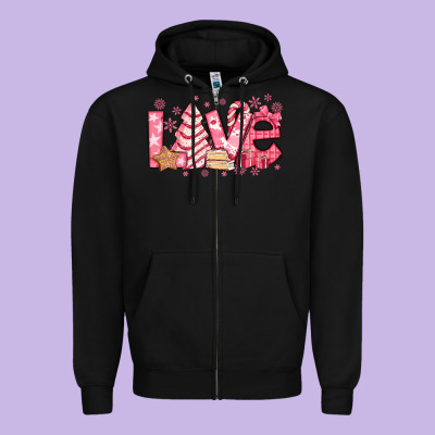 Love Pink Christmas Tree Cake Zipper Hoodie Designed By Jasminsmagicworld