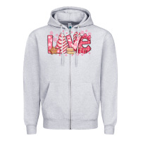 Heather Grey love pink christmas tree cake Zipper Hoodie - Jasminsmagicworld