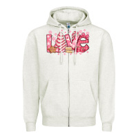 Oatmeal Heather love pink christmas tree cake Zipper Hoodie - Jasminsmagicworld