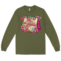 Army Green pink cancer ribbon and october calendar Long Sleeve Tee - AdoDesignShop