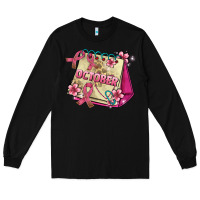 Black pink cancer ribbon and october calendar Long Sleeve Tee - AdoDesignShop