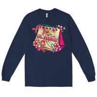 Navy pink cancer ribbon and october calendar Long Sleeve Tee - AdoDesignShop