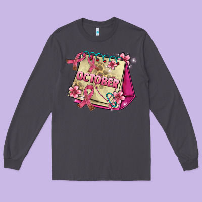 Pink Cancer Ribbon And October Calendar Long Sleeve Tee Designed By Adodesignshop