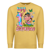 Antique Gold my 1 st birthday with little cute cow Premium Sweatshirt - NancyCooperArtShop