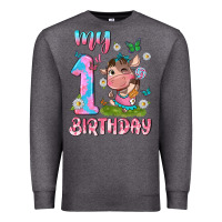 Charcoal Heather my 1 st birthday with little cute cow Premium Sweatshirt - NancyCooperArtShop