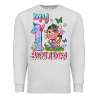 Dove Grey my 1 st birthday with little cute cow Premium Sweatshirt - NancyCooperArtShop