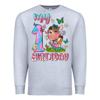 Heather Grey my 1 st birthday with little cute cow Premium Sweatshirt - NancyCooperArtShop