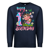 Navy my 1 st birthday with little cute cow Premium Sweatshirt - NancyCooperArtShop