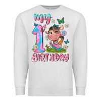 Oatmeal Heather my 1 st birthday with little cute cow Premium Sweatshirt - NancyCooperArtShop