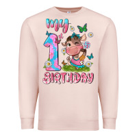 Pale Pink my 1 st birthday with little cute cow Premium Sweatshirt - NancyCooperArtShop