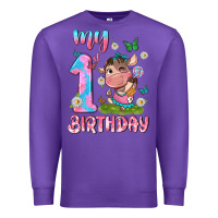 Purple my 1 st birthday with little cute cow Premium Sweatshirt - NancyCooperArtShop