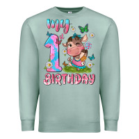 Seafoam my 1 st birthday with little cute cow Premium Sweatshirt - NancyCooperArtShop