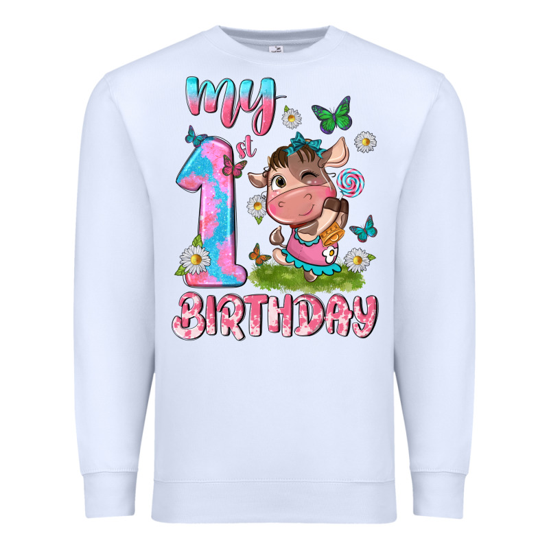 My 1 St Birthday With Little Cute Cow Premium Sweatshirt by NancyCooperArtShop | Teevron