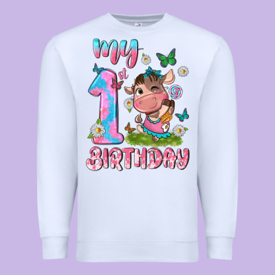 My 1 St Birthday With Little Cute Cow Premium Sweatshirt Designed By Nancycooperartshop