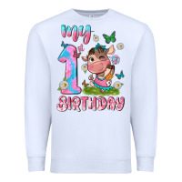 White my 1 st birthday with little cute cow Premium Sweatshirt - NancyCooperArtShop