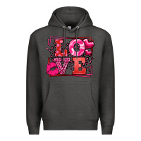 Charcoal Heather Love Valentine's Day leopard frame Premium Hoodie - LillyAllenDesigns