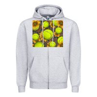 Heather Grey tennis ball with sunflower and racket Zipper Hoodie - BarkalooDesign